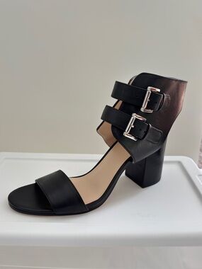 Nine West Black Double-Buckle Block Heel Sandal
